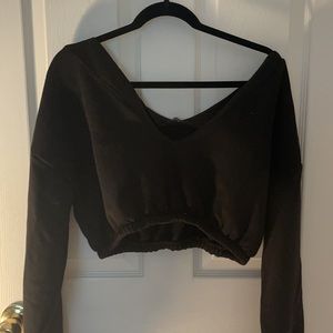 Nasty Gal Black Deep V Cropped Sweatshirt